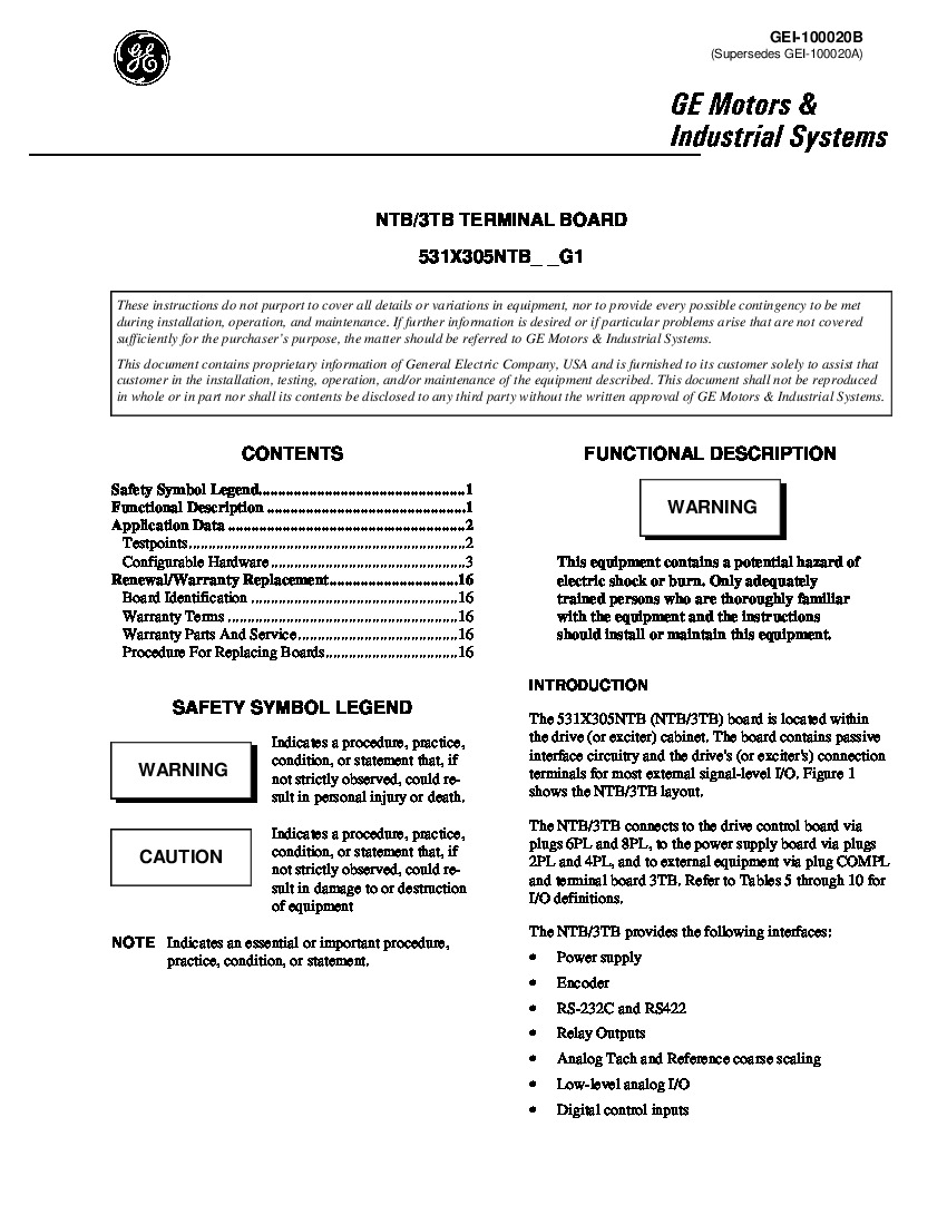 First Page Image of 531X305NTBAPG1 GEI-100020B GE Manual.pdf
